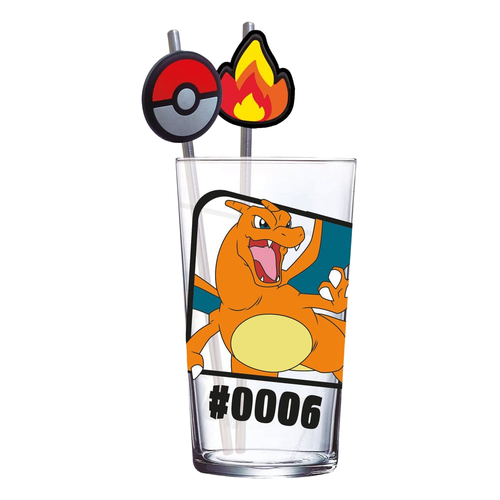 Pokémon Glas Tasse Tumbler mit Trinkhalmen Glurak 480 ml
