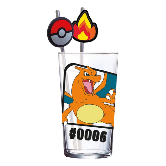 Pokémon Glas Tasse Tumbler mit Trinkhalmen Glurak 480 ml