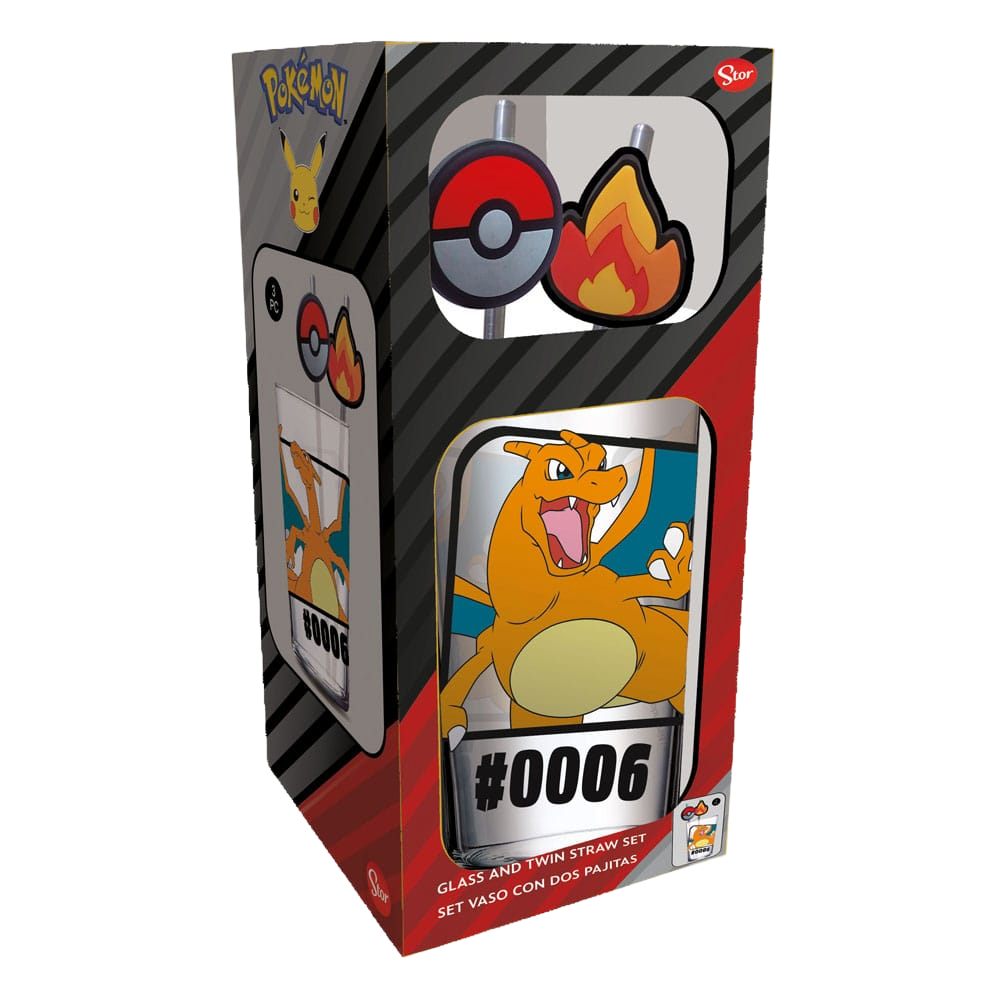 Pokémon Glas Tasse Tumbler mit Trinkhalmen Glurak 480 ml