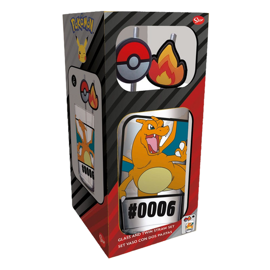 Pokémon Glas Tasse Tumbler mit Trinkhalmen Glurak 480 ml